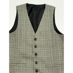 VOBOOM Gray w/ Iridescent Blue/Rust Windowpane Plaid Tweed Waistcoat Men's M EUC
